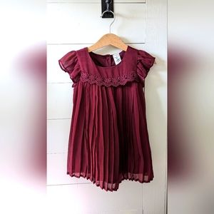 OshKosh B'gosh Toddler Girls' Pleated Short Sleeve Dress - Burgundy 12M